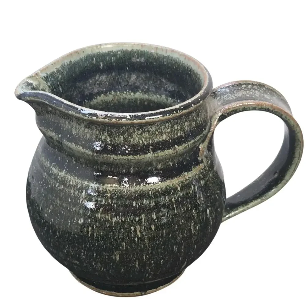 Hand Thrown Studio Pottery Ceramic Drip Glaze Pitcher Spiral Stoneware Signed